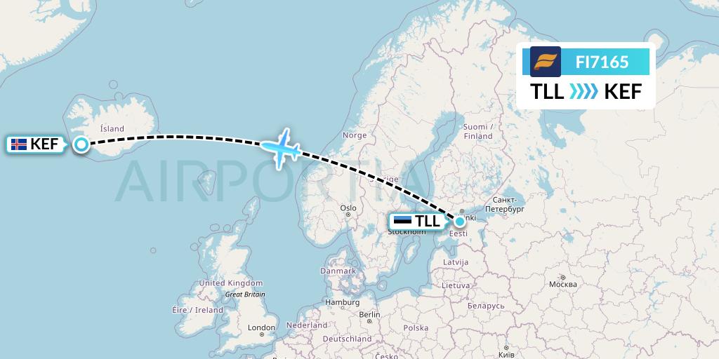 FI7165 Icelandair Flight Map: Tallinn to Reykjavik