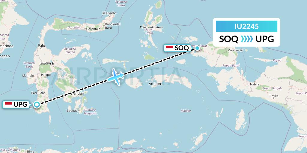 IU2245 Pt. Super Air Jet Flight Map: Sorong to Makassar