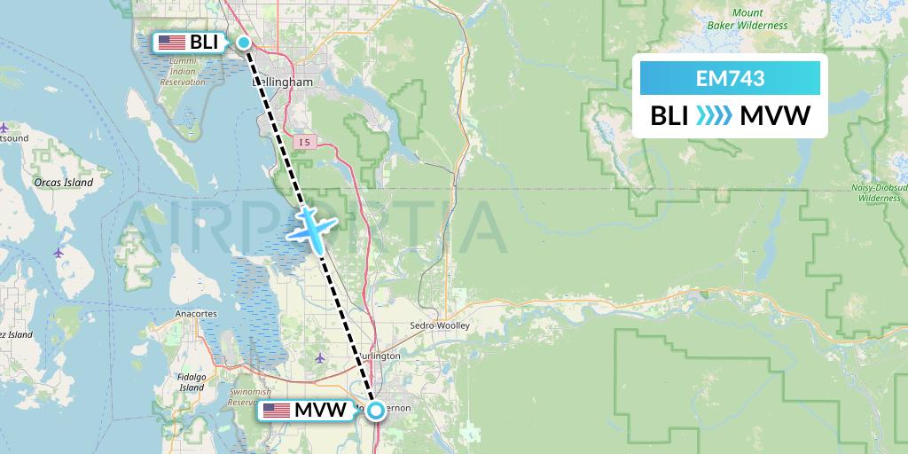 EM743 Empire Airlines Flight Map: Bellingham to Mount Vernon
