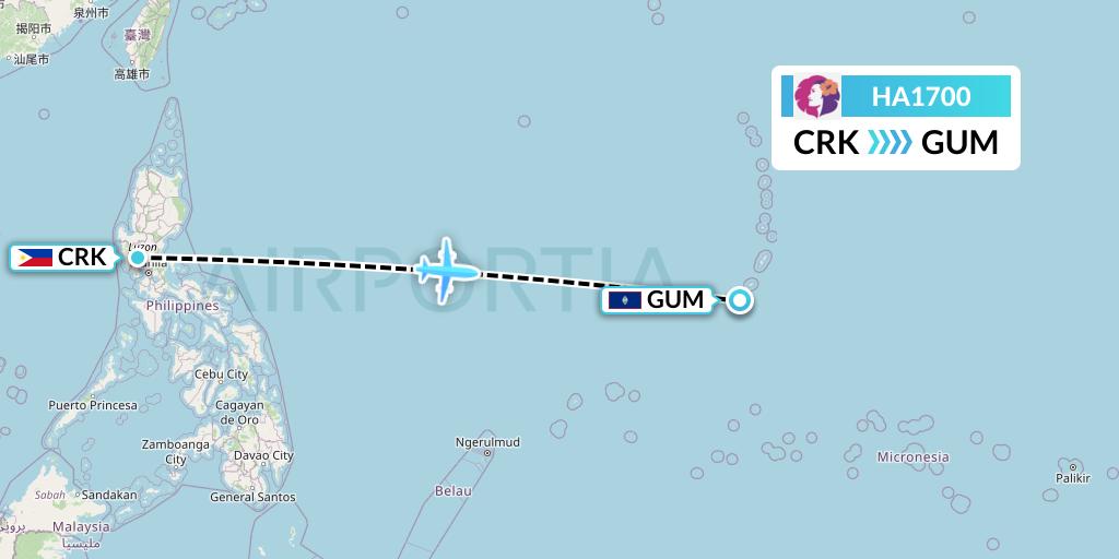 HA1700 Hawaiian Airlines Flight Map: Angeles City to Guam