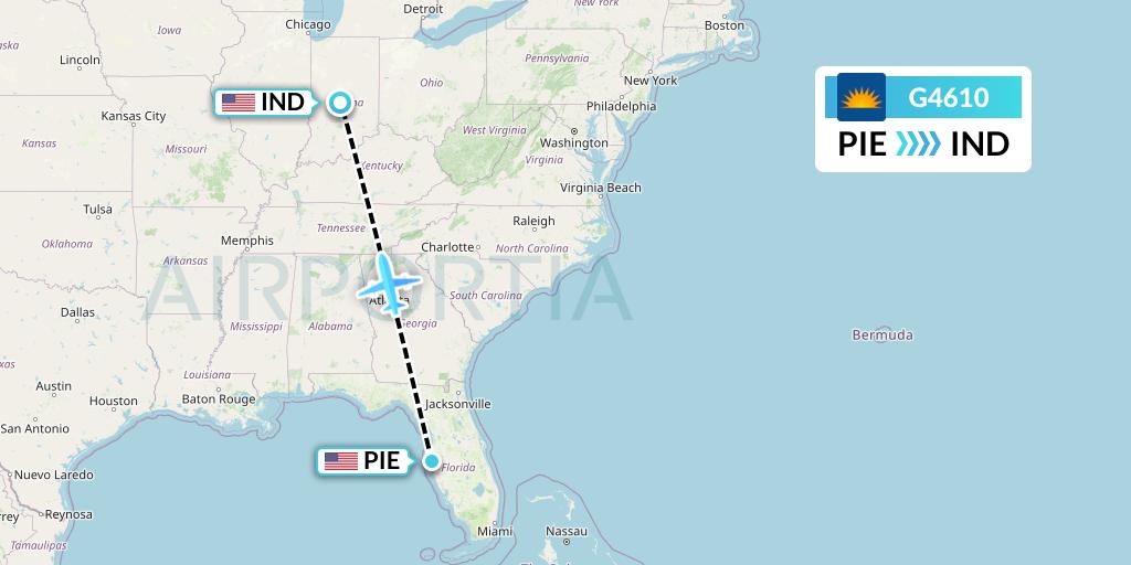 G4610 Allegiant Air Flight Map: St. Petersburg to Indianapolis