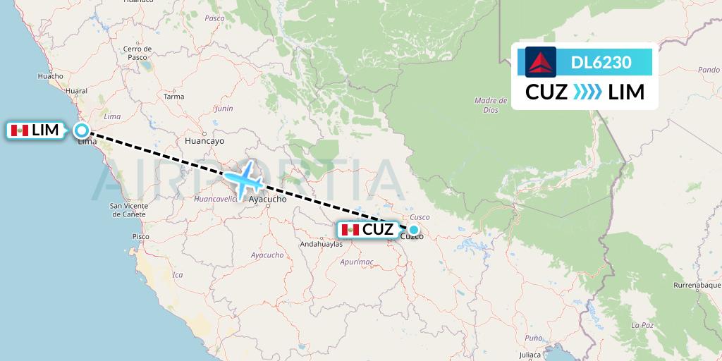 DL6230 Delta Air Lines Flight Map: Cusco to Lima