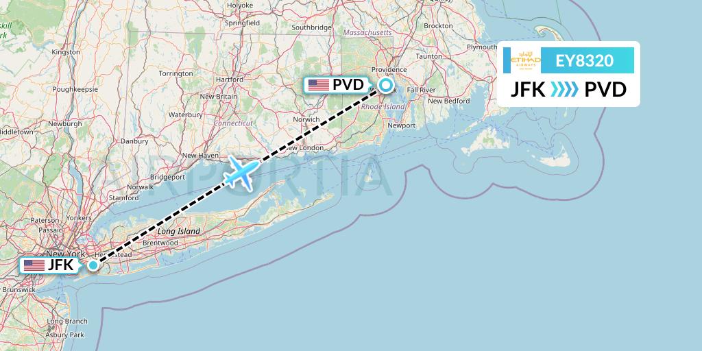 EY8320 Etihad Airways Flight Map: New York to Providence