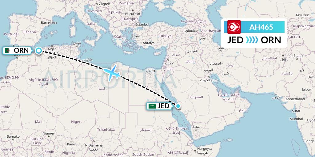 AH465 Air Algerie Flight Map: Jeddah to Oran