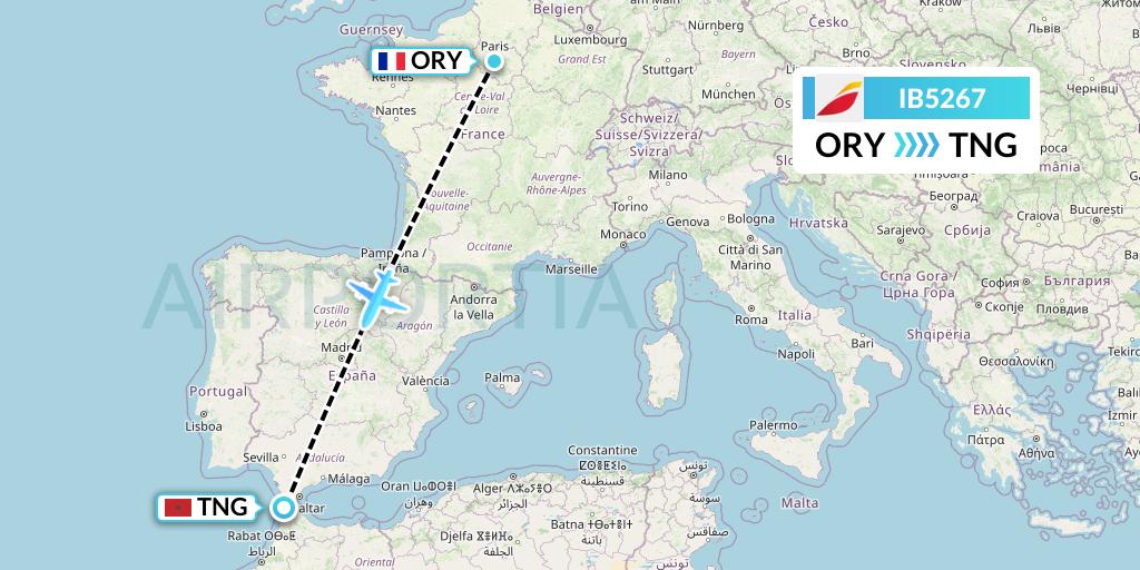 IB5267 Iberia Flight Map: Paris to Tangier