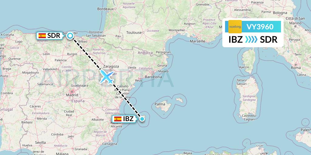 VY3960 Vueling Flight Map: Ibiza to Santander