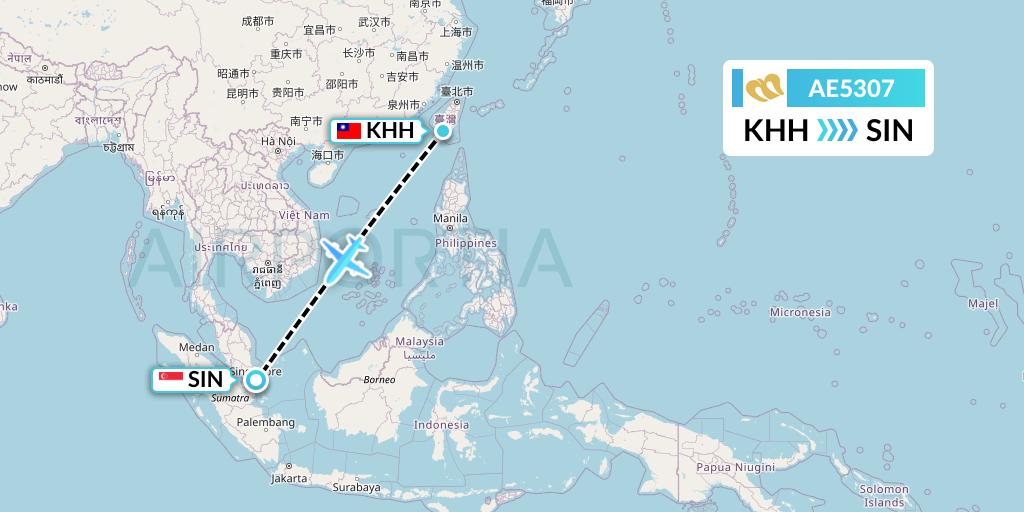AE5307 Mandarin Airlines Flight Map: Kaohsiung to Singapore