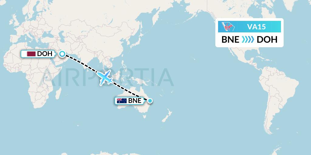 VA15 Virgin Australia Flight Map: Brisbane to Doha