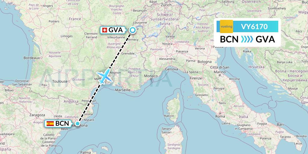 VY6170 Vueling Flight Map: Barcelona to Geneva