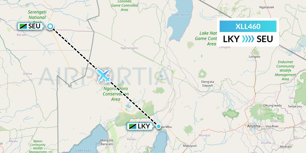 XLL460 Air Excel Flight Map: Lake Manyara National Park to Seronera