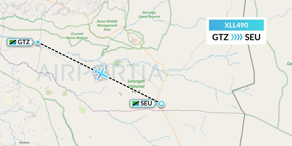 XLL490 Air Excel Flight Map: Bunda to Seronera