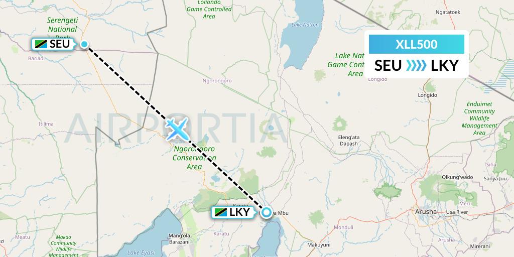 XLL500 Air Excel Flight Map: Seronera to Lake Manyara National Park