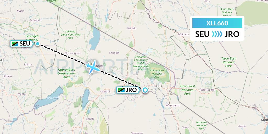 XLL660 Air Excel Flight Map: Seronera to Kilimanjaro