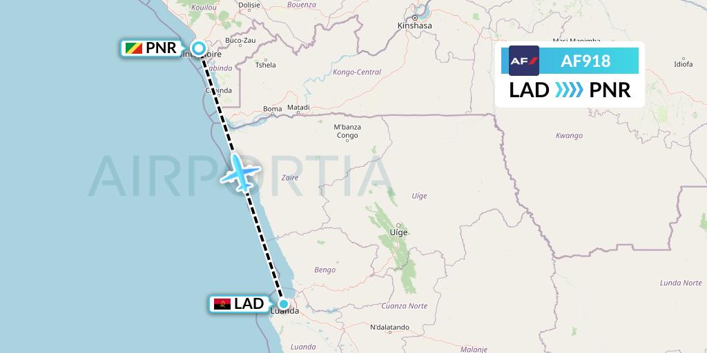 AF918 Air France Flight Map: Luanda to Pointe Noire