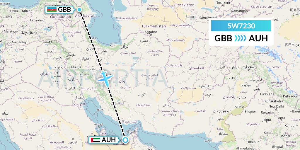 5W7230 Wizz Air Abu Dhabi Flight Map: Qabala to Abu Dhabi
