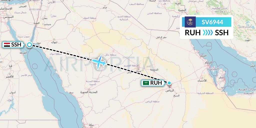 SV6944 Saudi Arabian Airlines Flight Map: Riyadh to Sharm el-Sheikh