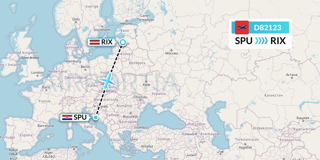 D82123 Norwegian Air International Flight Map: Split to Riga