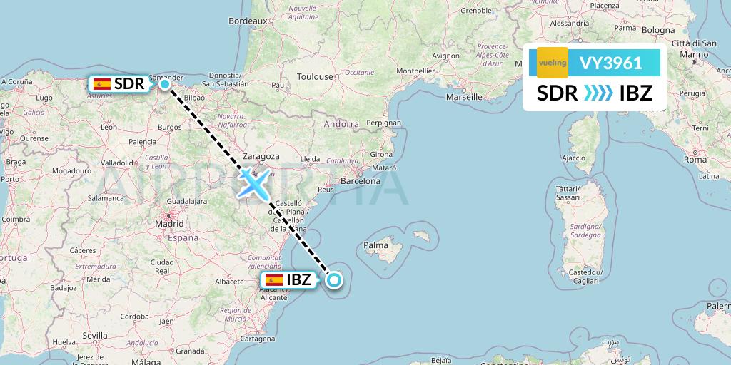 VY3961 Vueling Flight Map: Santander to Ibiza