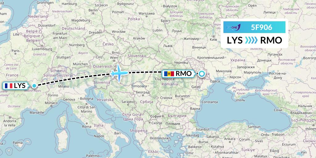5F906 Fly One Flight Map: Lyon to Chisinau