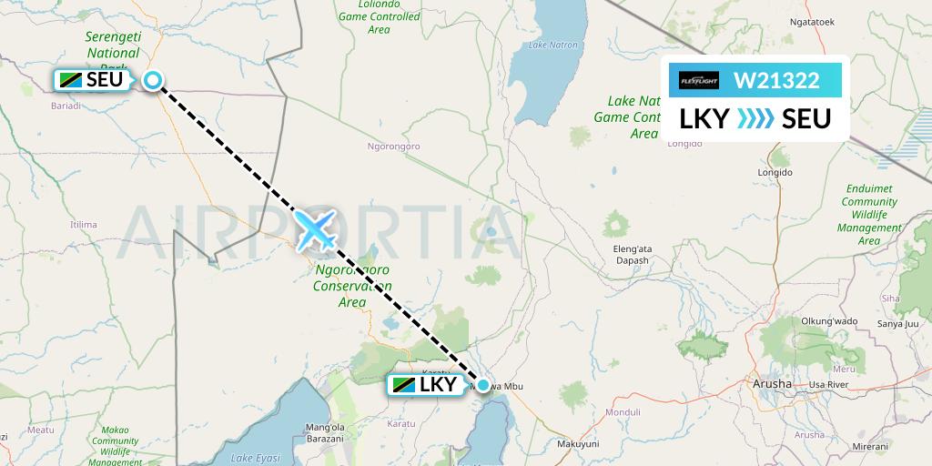 W21322 Flex Flight Flight Map: Lake Manyara National Park to Seronera