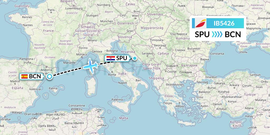 IB5426 Iberia Flight Map: Split to Barcelona