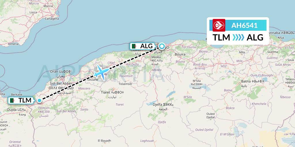 AH6541 Air Algerie Flight Map: Tlemcen to Algiers
