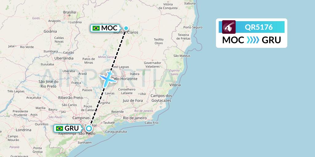 QR5176 Qatar Airways Flight Map: Montes Claros to Sao Paulo