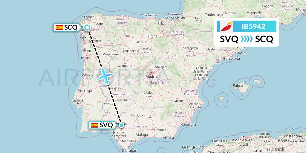 IB5942 Iberia Flight Map: Seville to Santiago