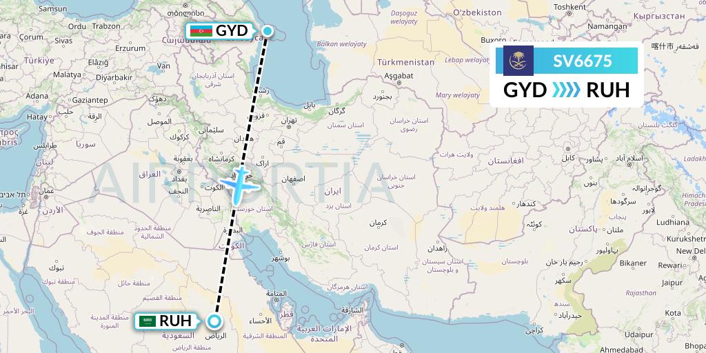 SV6675 Saudi Arabian Airlines Flight Map: Baku to Riyadh