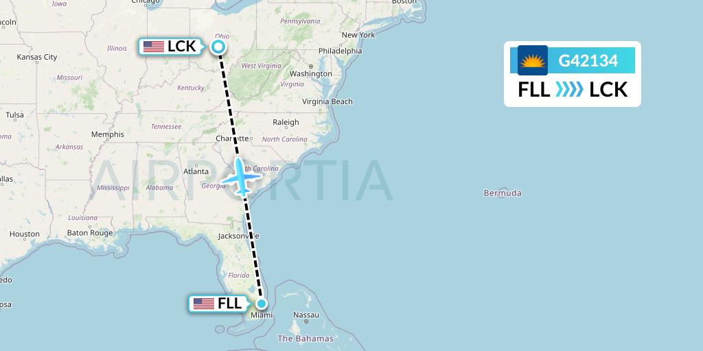 G42134 Allegiant Air Flight Map: Fort Lauderdale to Columbus