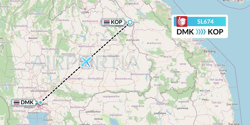 SL674 Thai Lion Air Flight Map: Bangkok to Nakhon Phanom