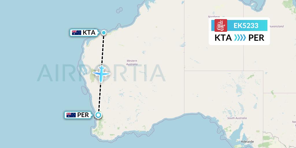 EK5233 Emirates Flight Map: Karratha to Perth