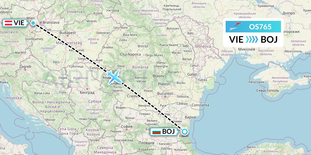 OS765 Austrian Airlines Flight Map: Vienna to Burgas