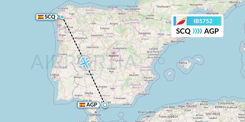 IB5752 Iberia Flight Map: Santiago to Malaga