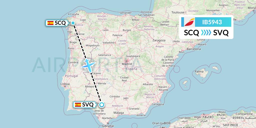 IB5943 Iberia Flight Map: Santiago to Seville