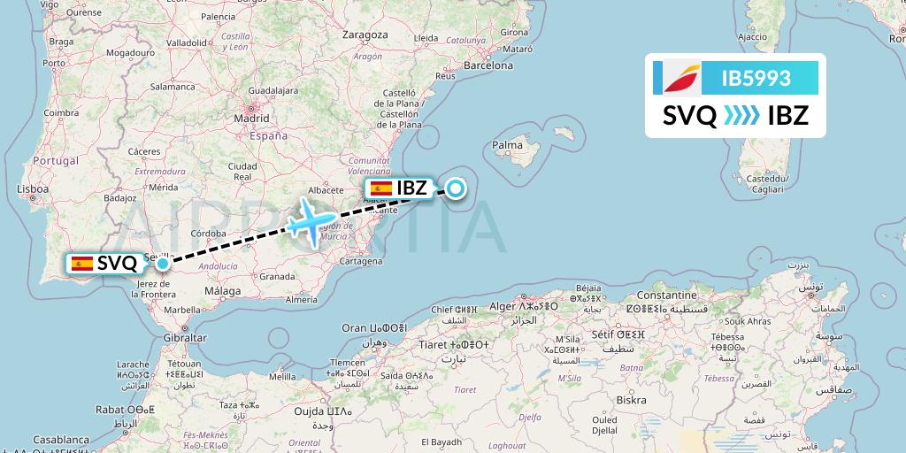 IB5993 Iberia Flight Map: Seville to Ibiza