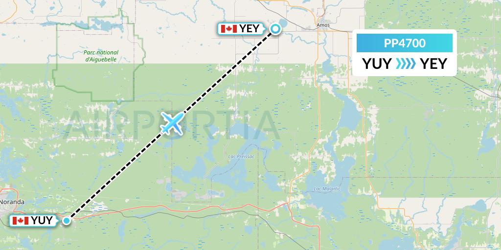 PP4700 Jet Aviation Business Jets Flight Map: Rouyn to Amos