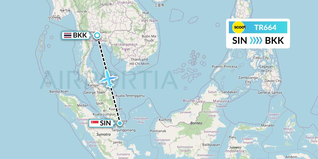 TR664 Tigerair Flight Map: Singapore to Bangkok