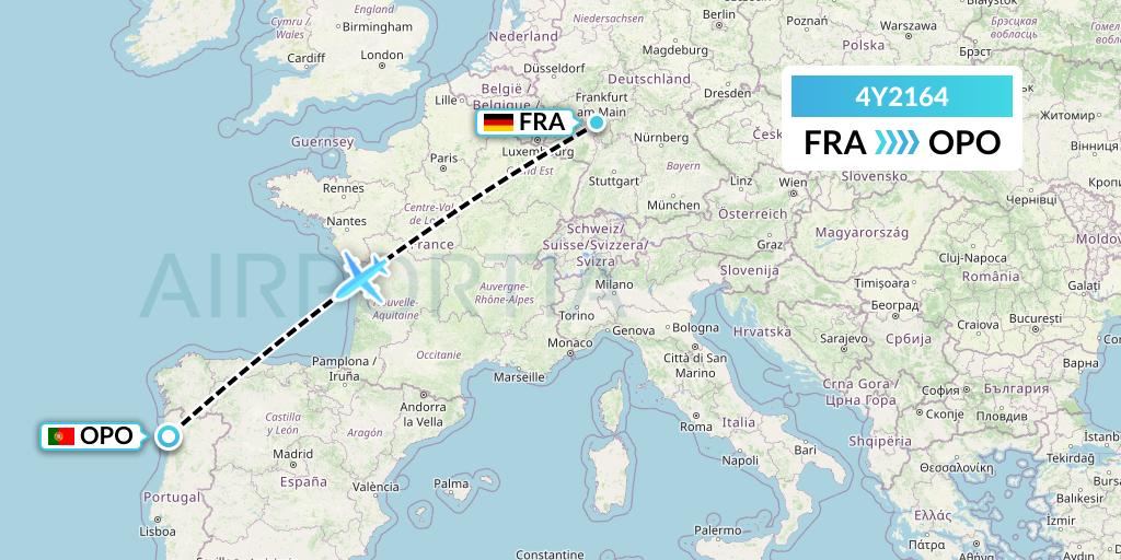4Y2164 Eurowings Discover Flight Map: Frankfurt to Porto