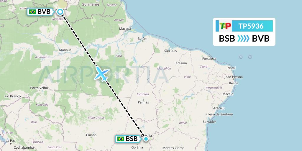 TP5936 TAP Portugal Flight Map: Brasilia to Boa Vista