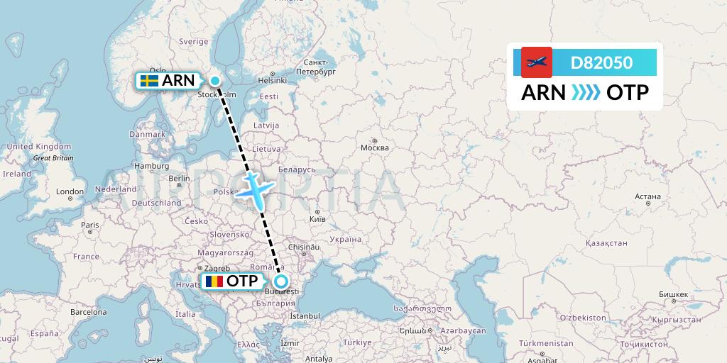 D82050 Norwegian Air International Flight Map: Stockholm to Bucharest