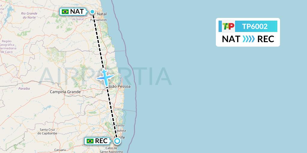 TP6002 TAP Portugal Flight Map: Natal to Recife