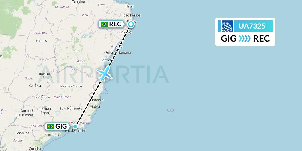 UA7325 United Airlines Flight Map: Rio de Janeiro to Recife