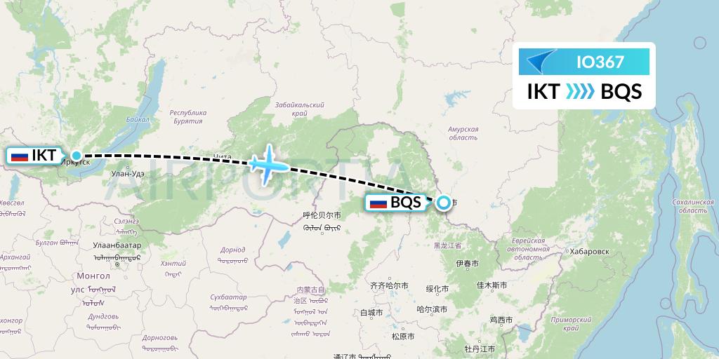 IO367 IrAero Flight Map: Irkutsk to Blagoveshchensk