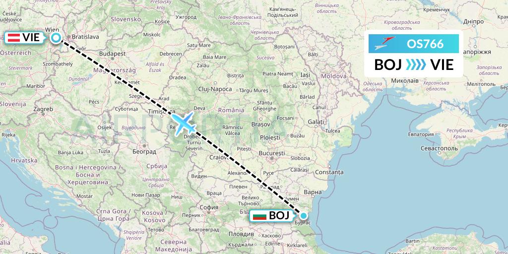 OS766 Austrian Airlines Flight Map: Burgas to Vienna