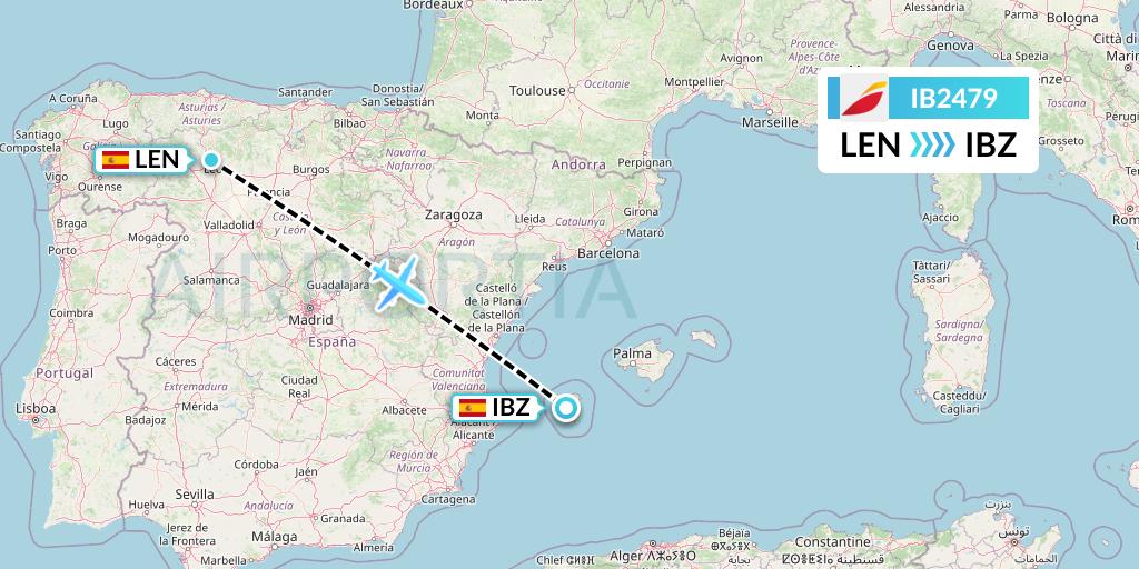 IB2479 Iberia Flight Map: Leon to Ibiza