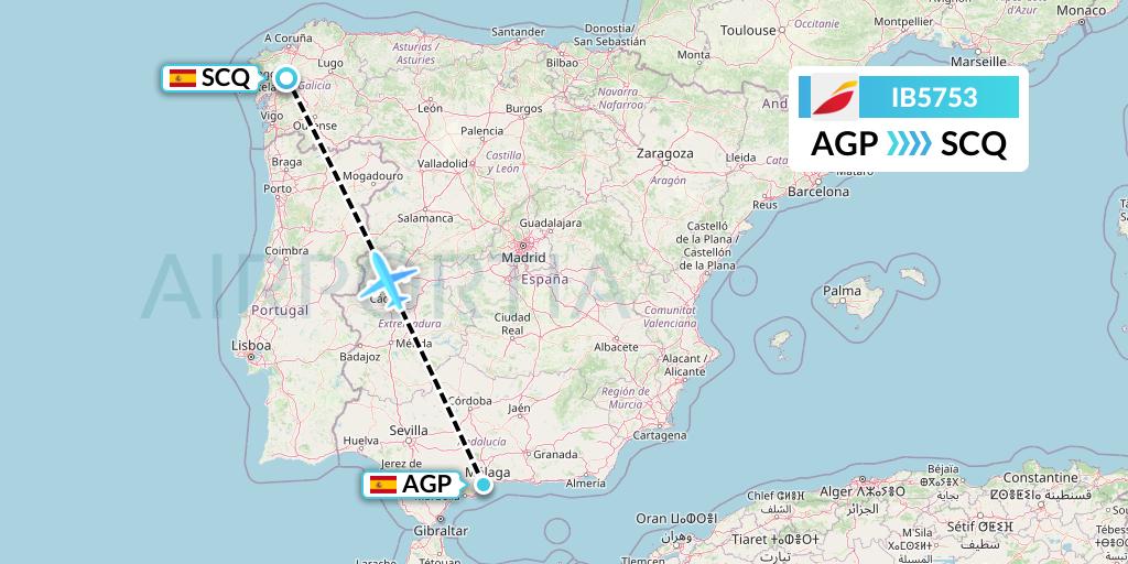 IB5753 Iberia Flight Map: Malaga to Santiago