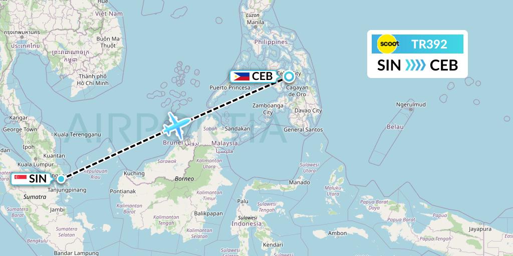 TR392 Tigerair Flight Map: Singapore to Cebu