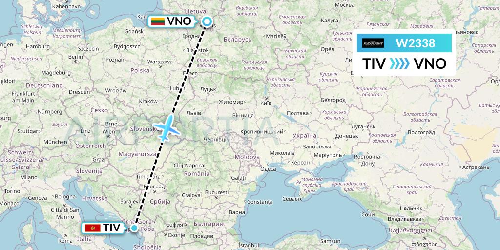 W2338 Flex Flight Flight Map: Tivat to Vilnius