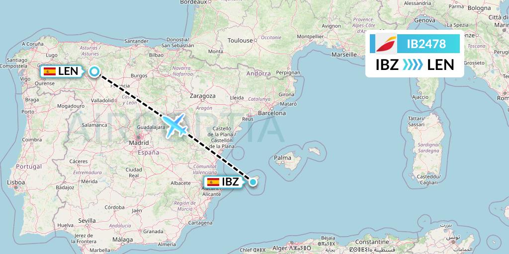 IB2478 Iberia Flight Map: Ibiza to Leon